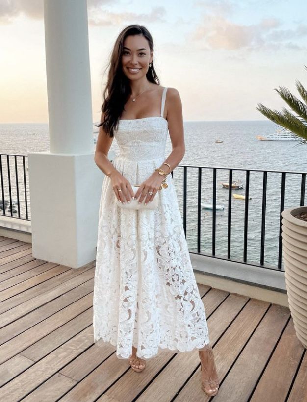 White A Line Straps Lace Party Dress Evening Dress Prom Dresses