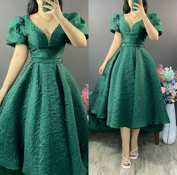 A line Green Mid Length Dress Prom Evening Dresses For Women