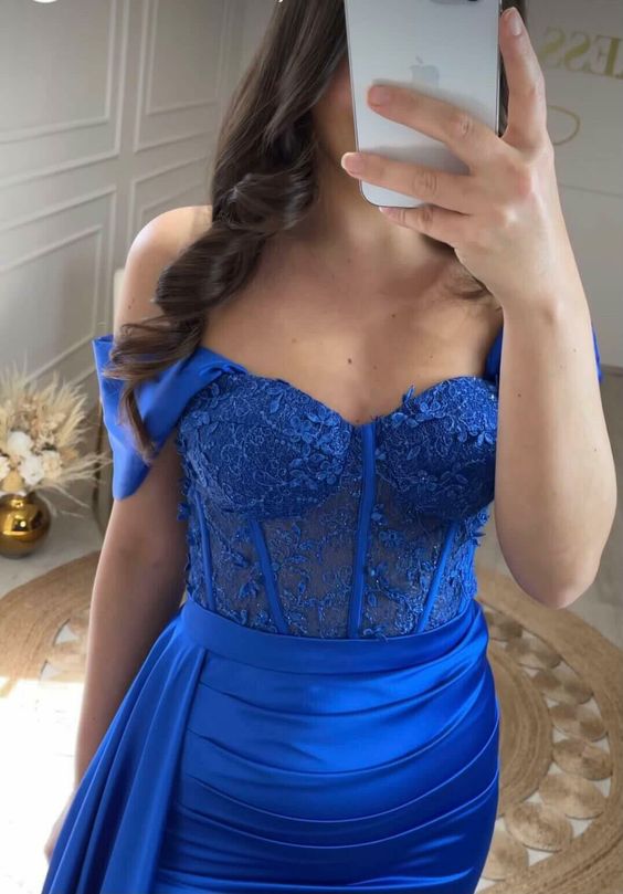 Royal Blue Evening Dresses Sweetheart Side Split Long Sexy Mermaid Satin Evening Dress Zipper Luxury Formal Party Dress
