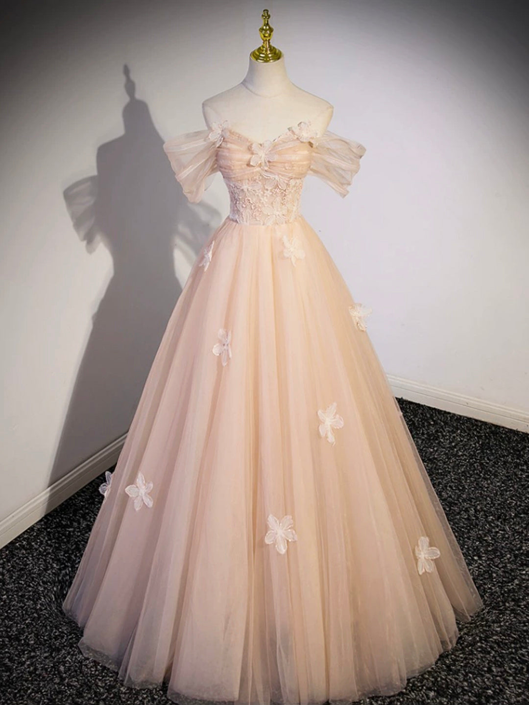 LIGHT PINK TULLE LONG PROM DRESS, BEAUTIFUL A-LINE EVENING PARTY DRESS