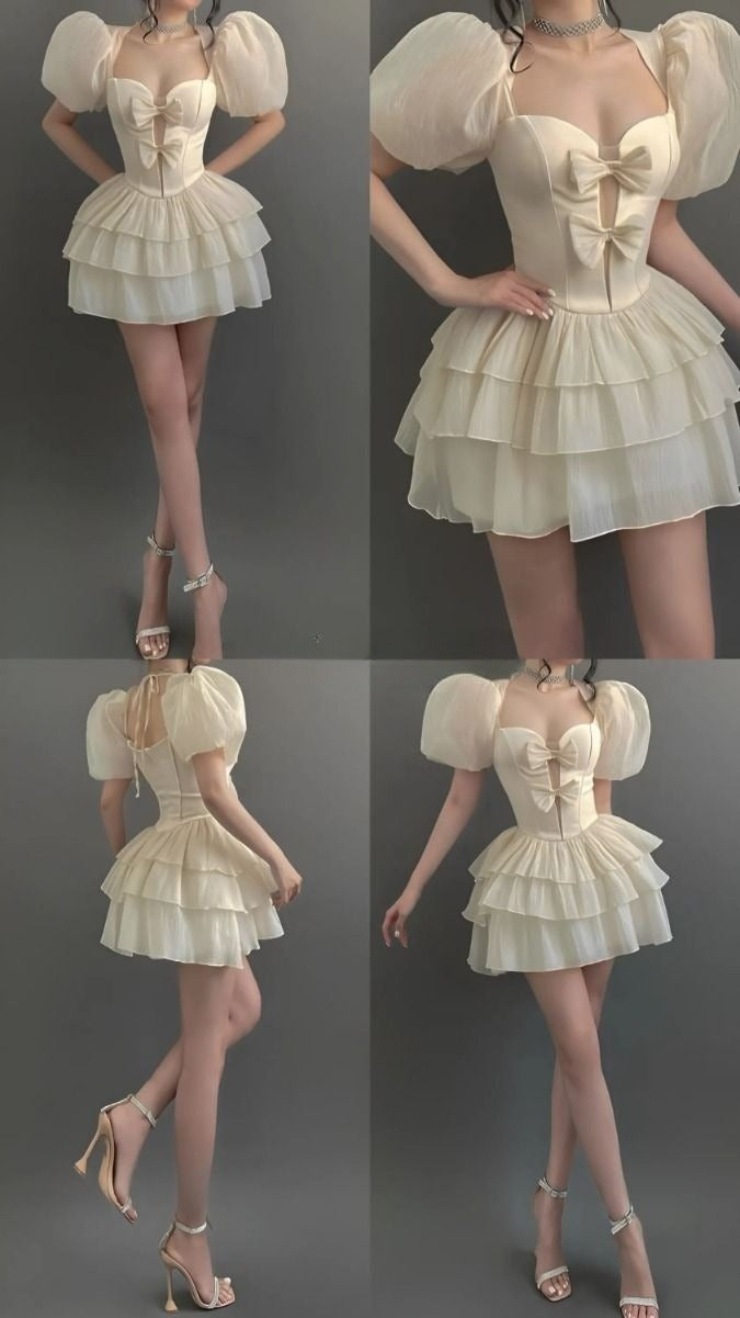 A Line Puffy Sleeves Short Evening Dress Cocktail Dresses Short Party Dress