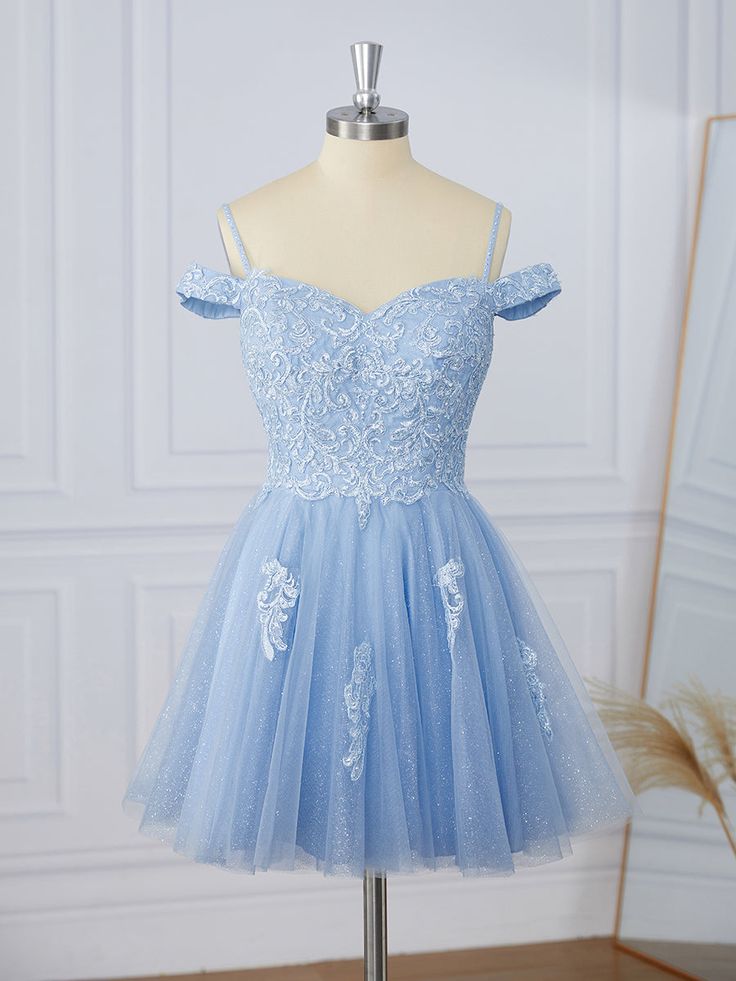A-line Tulle Off-the-Shoulder Appliques Lace Short/Mini Dress