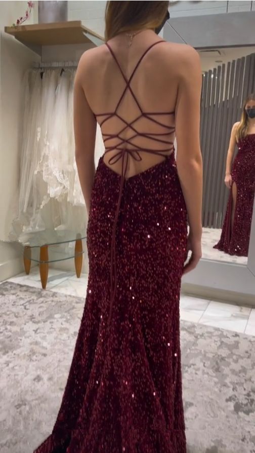 Long Evening Dresses Mermaid Sequins Prom Dress with Silt