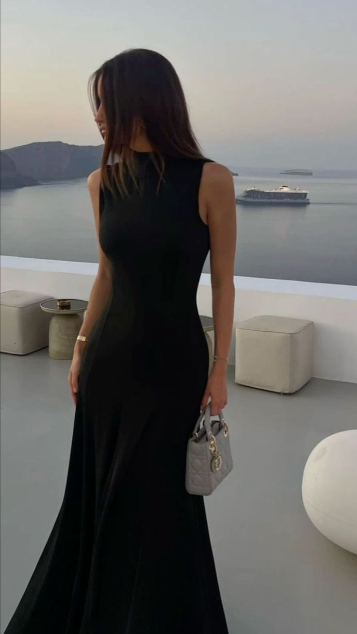 High Neck Sexy Black Evening Dress Long Prom Dresses