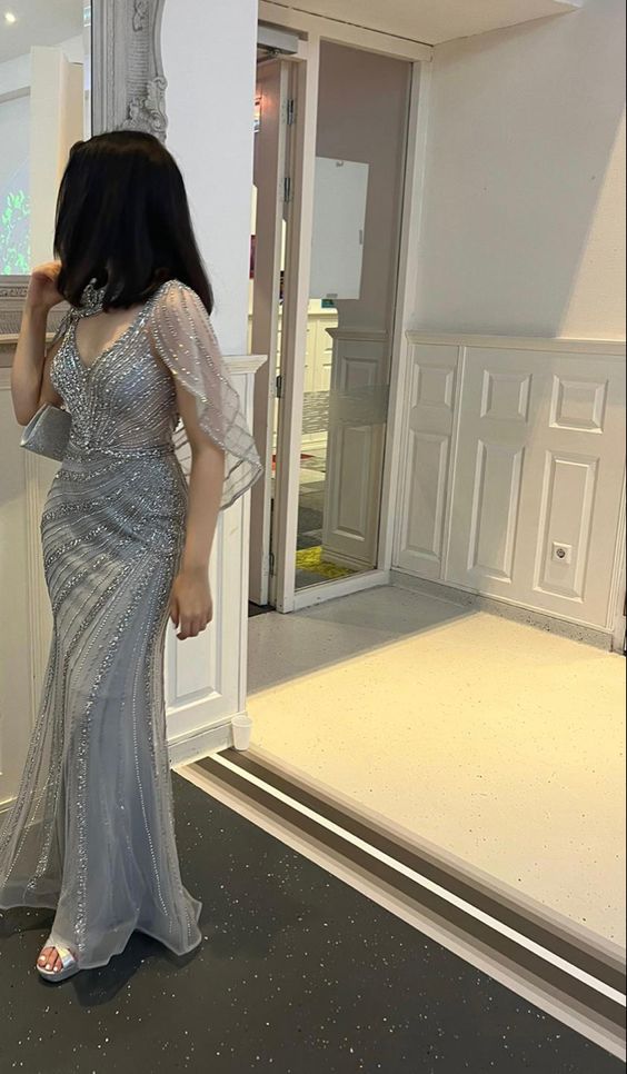 Grey Long Evening Dress Prom Dresses Formal Princess Dress