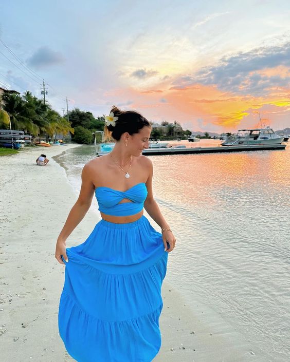 Elegant Two Piece Long Prom Dress,Summer Beach Dress