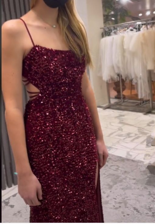 Long Evening Dresses Mermaid Sequins Prom Dress with Silt