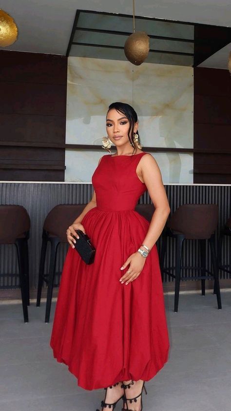 Red A Line Red Midi Party Dress Formal Evening Dress