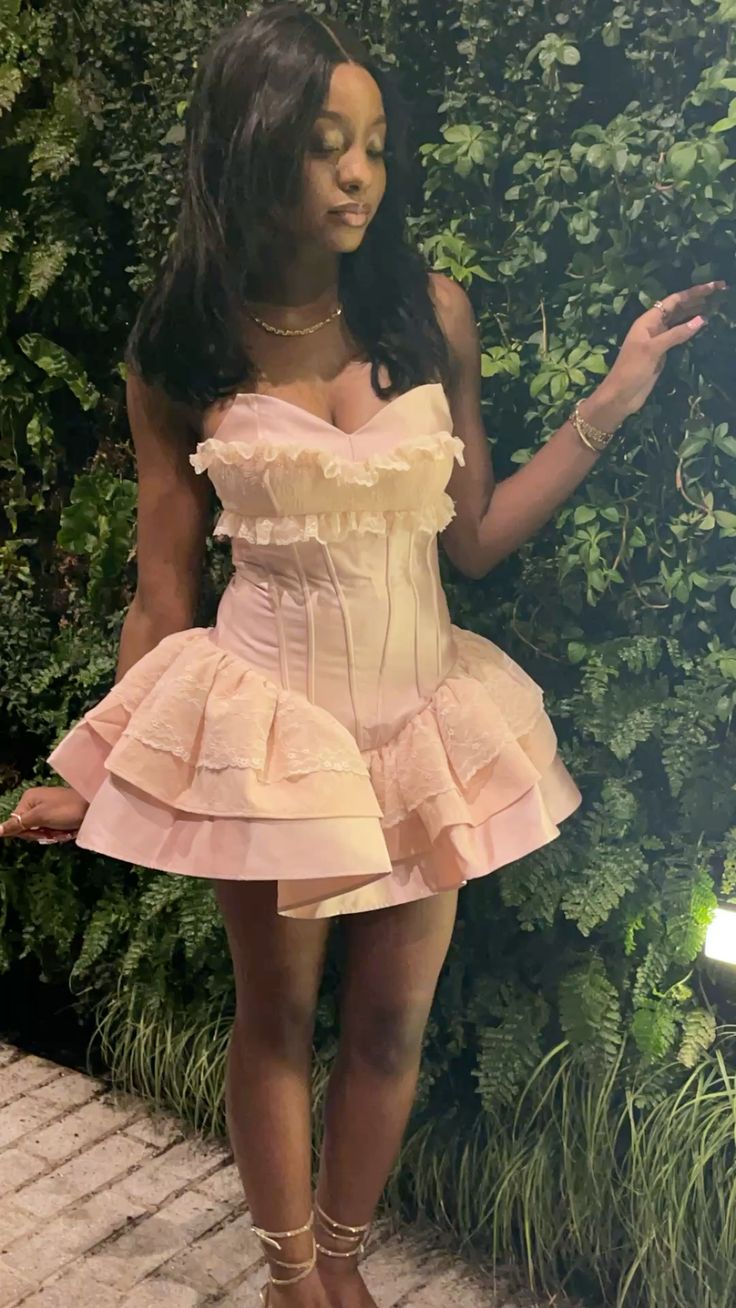 Pink Strapless Birthday Dress Pink Homecoming Dress Short Party Dress