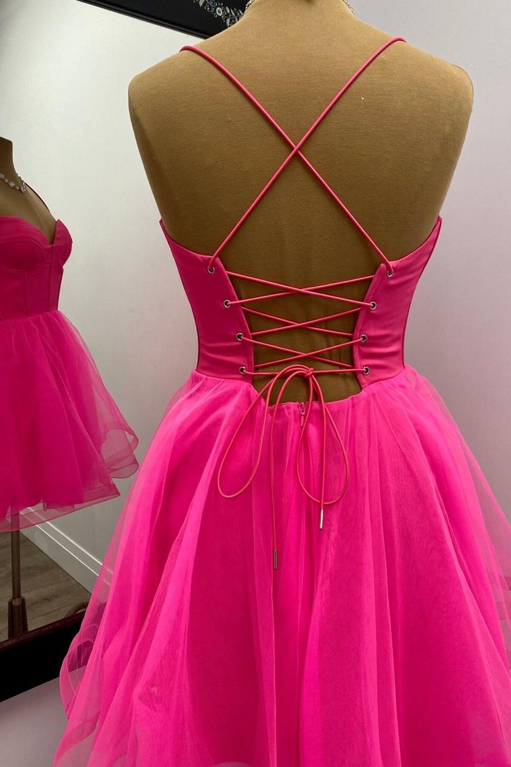 Hot Pink Corset A-line Short Princess Dress Homecoming Dress Short Party Dress