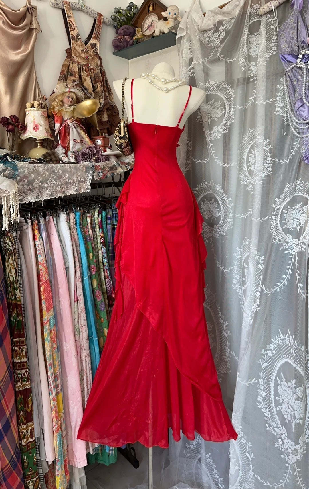 Red Party Dress Long Evening Dress Vintage Prom Dress