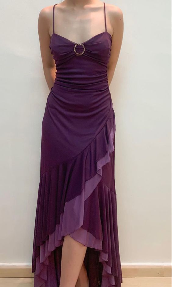 Purple Spaghetti Straps Sleeveless Party Prom Dress