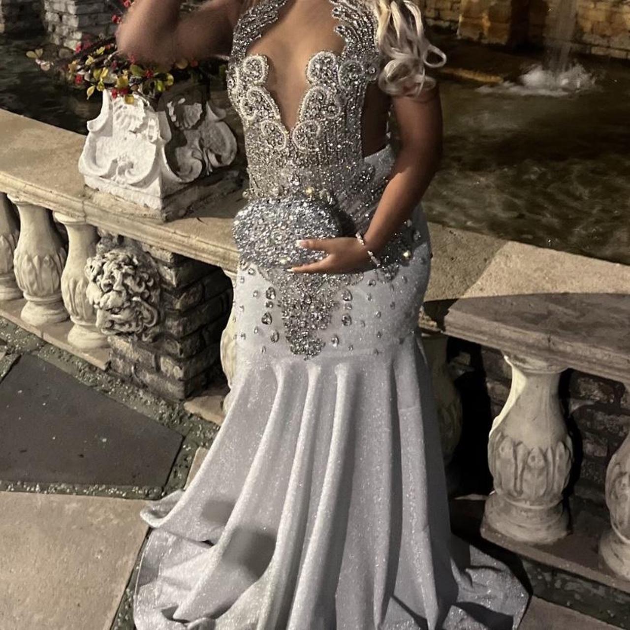 Silver Mermaid Beaded Prom Party Dress Long Formal Evening Dress
