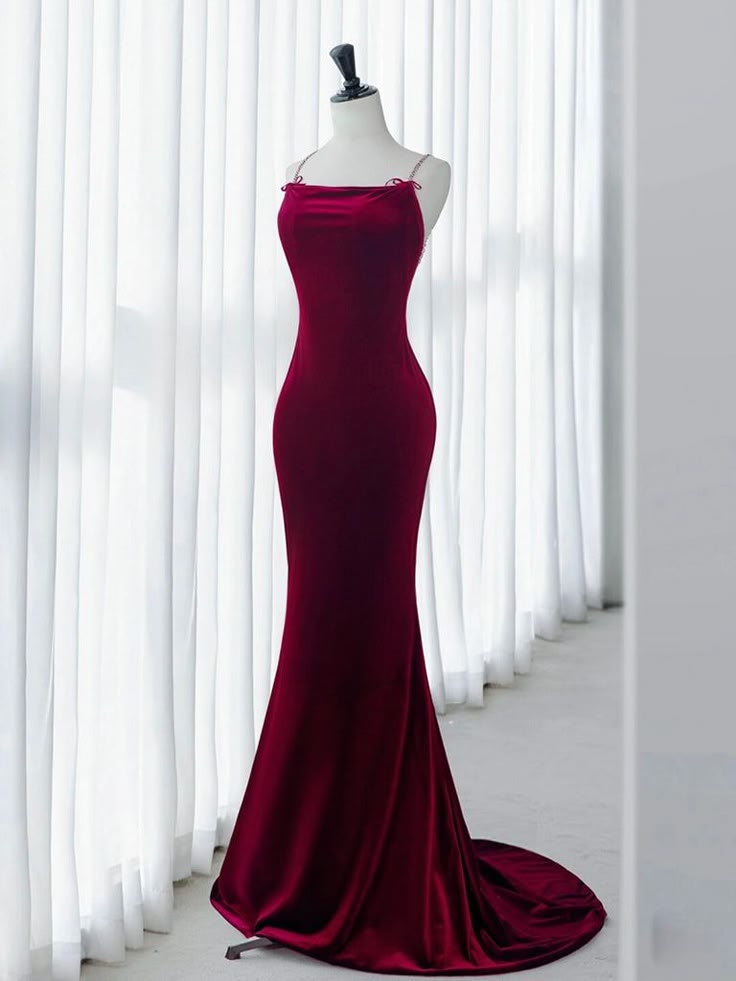 Green Mermaid Velvet Long Prom Dress, Green Long Evening Dress