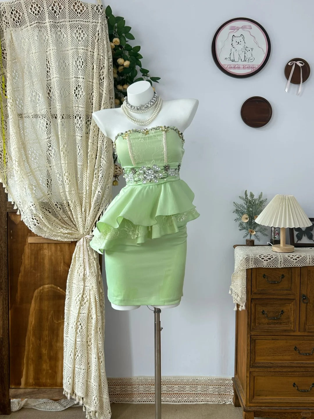 Green Vintage Evening Dress Elegant Sleeveless Short Prom Party Dress