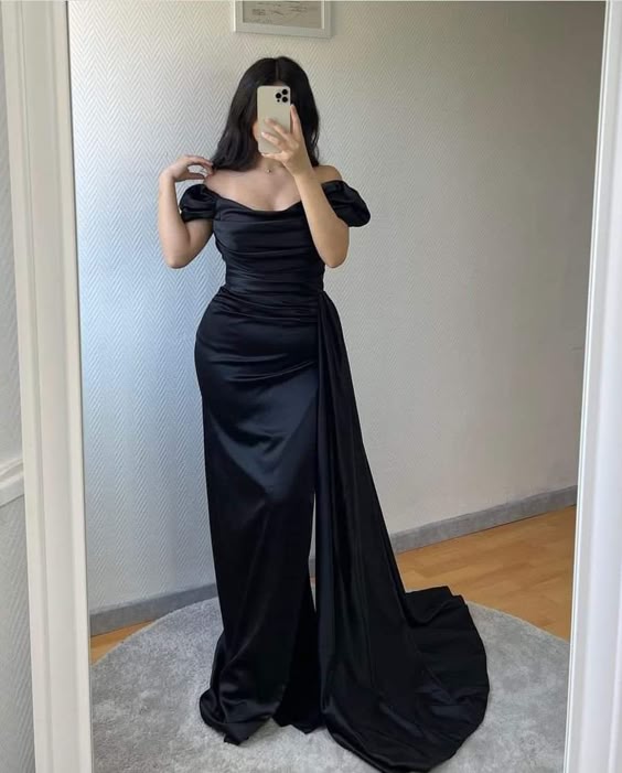 Elegant Sheath/Column Satin Ruched Off-the-Shoulder Sleeveless Dress Floor Length Prom Dress