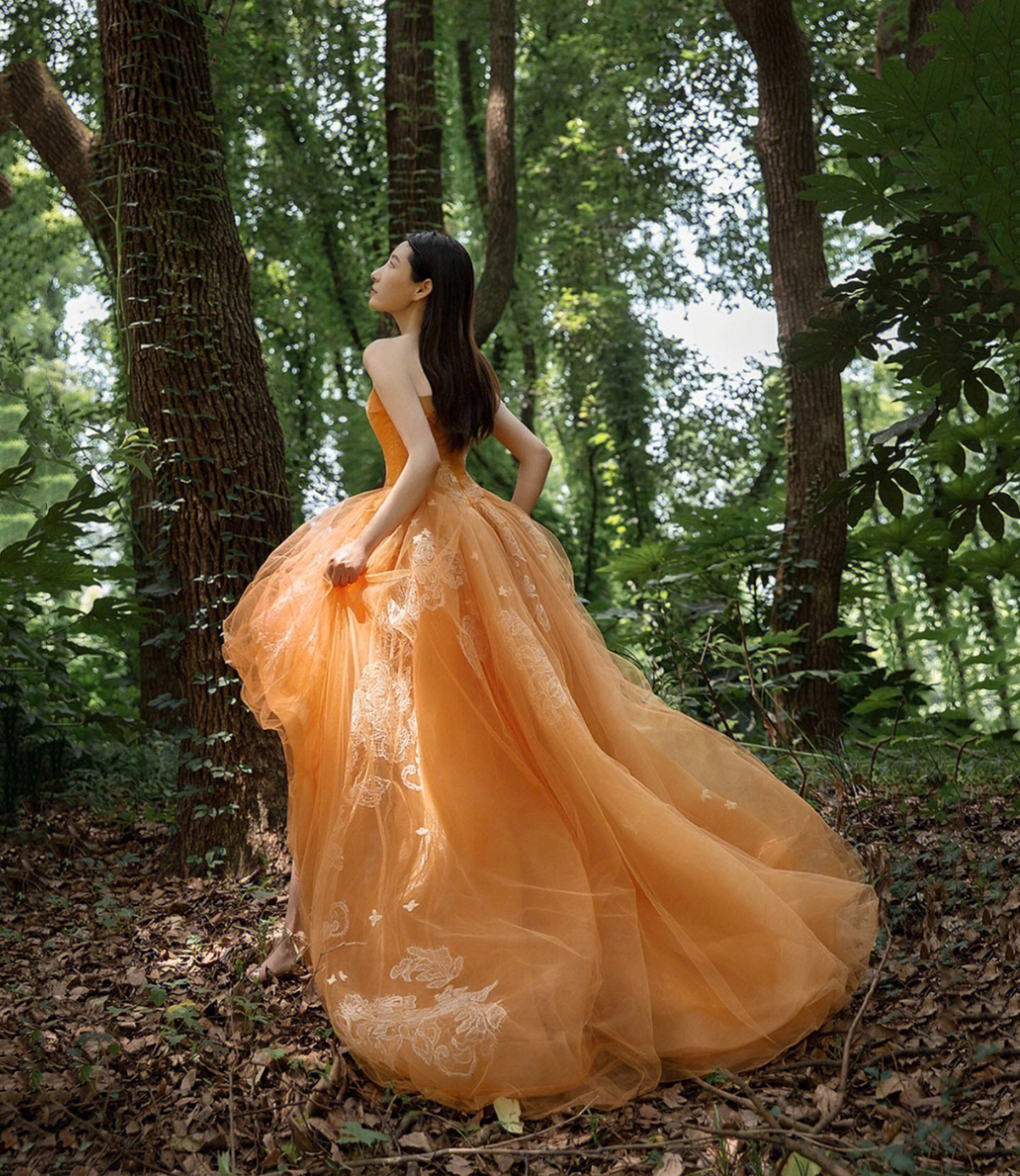 ORANGE TULLE LACE HIGH LOW PROM DRESS EVENING DRESS