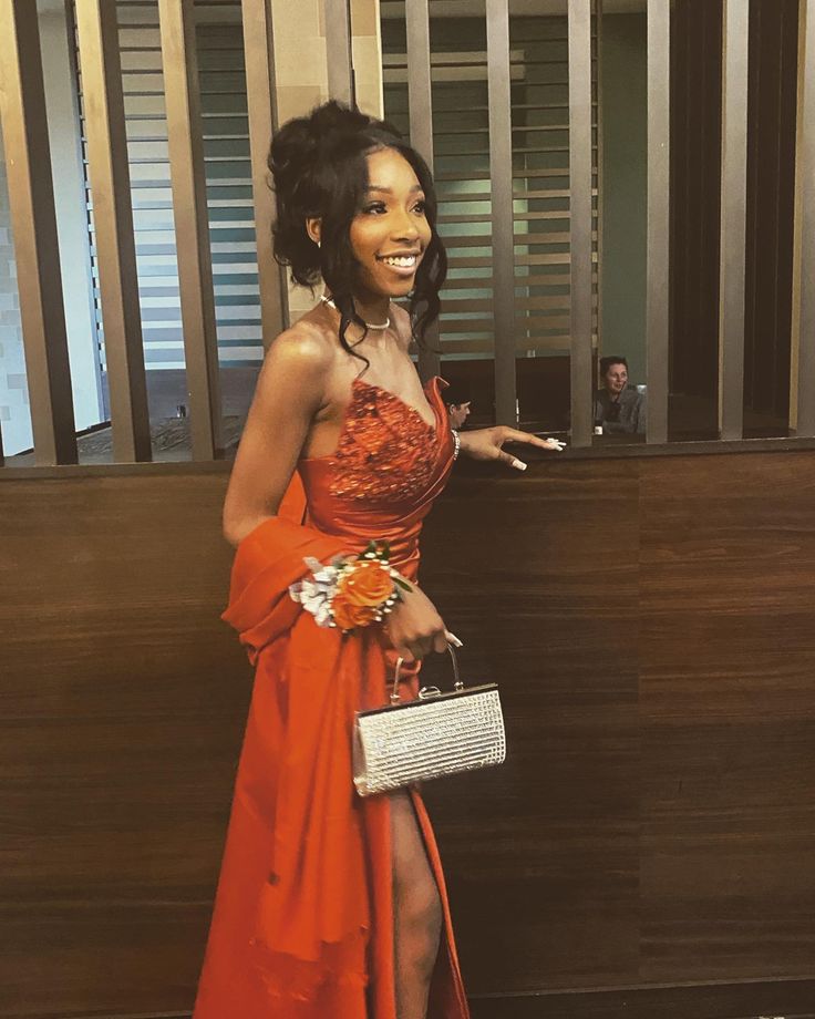 Black girl prom dress Burnt Orange Formal Evening Dress