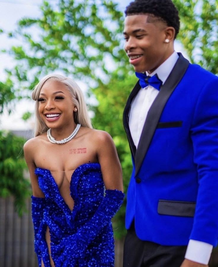 Royal Blue Sequin Black Girl Prom Party Dress Long Formal Evening Dress