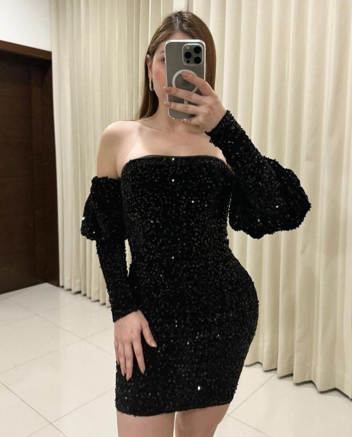 Elegant Black Sequin Sheath Homecoming Dress,Short Party Gown With Sleeves