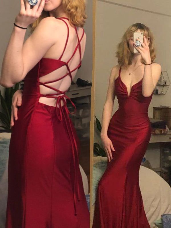 mermaid long prom dress v-neck tight simple prom dress