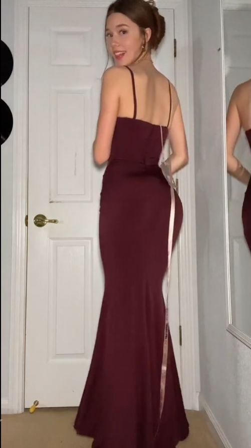 Sexy Mermaid Spaghetti Straps Burgundy Long Evening Dress Prom Dresses