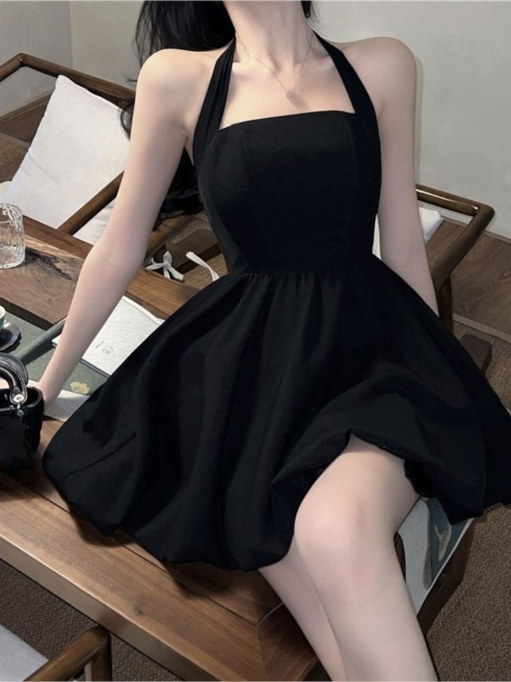 Halter Black Short Dress Women New Summer Sleeveless A-line Evening Party Dresses
