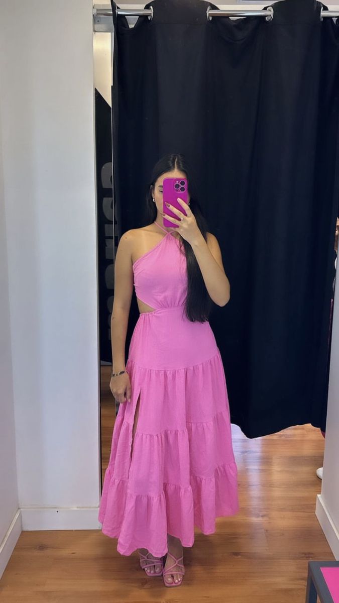 A Line Pink Halter Simple Formal Dress New Arrive Party Dress Evening Dress