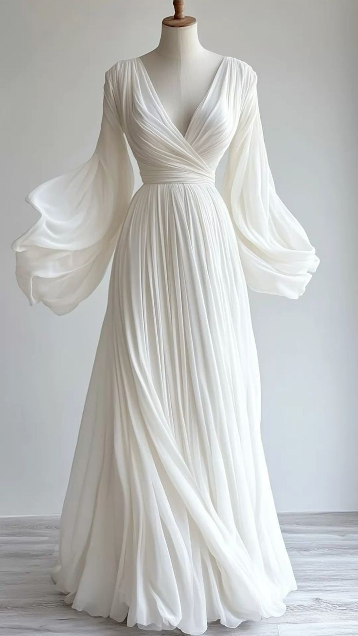 Modest V Neck A-Line Chiffon Vintage Long Evening Party Dresses