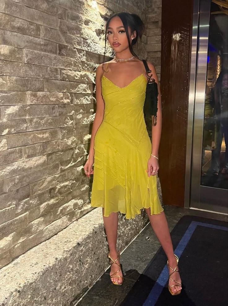 Sexy Women Dress New V Neck Yellow Evening Party Dresses