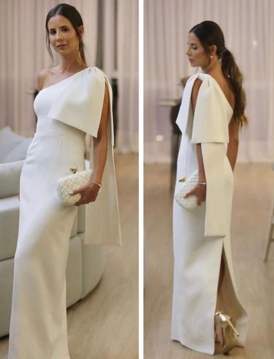 White One Shoulder Long Prom Dress Formal Party Dress