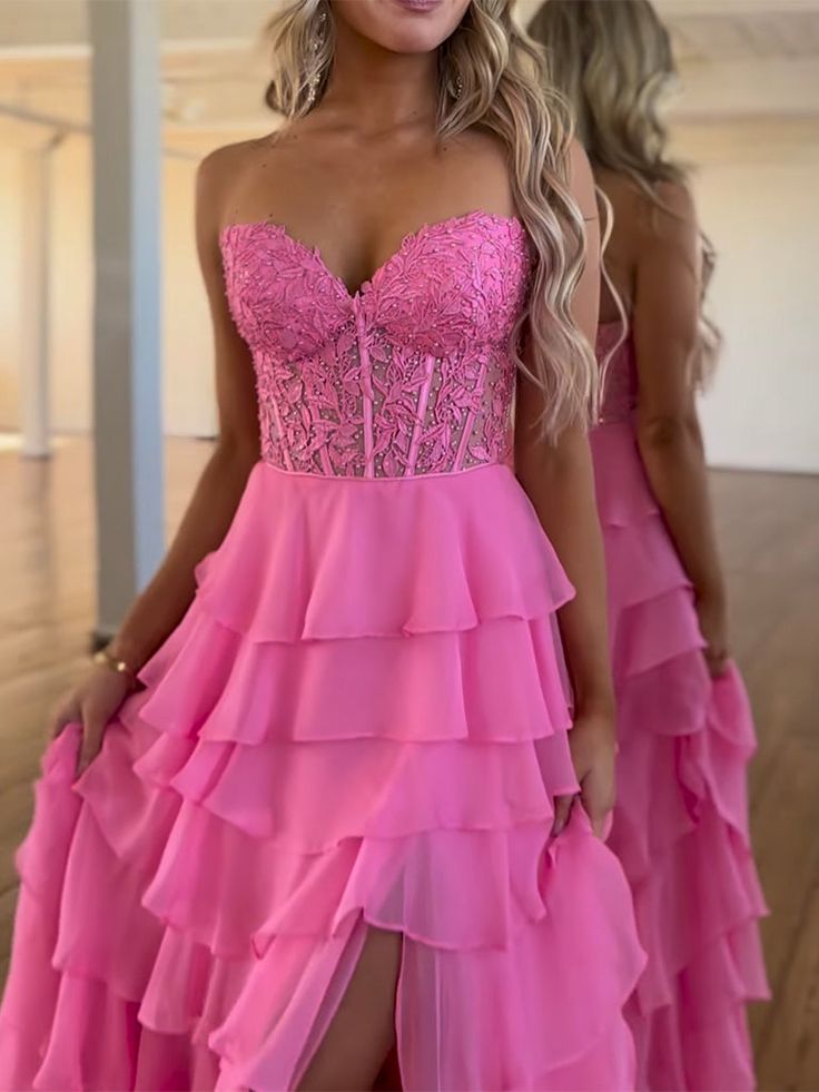 A-Line Sweetheart Neck Lace Chiffon Long Prom Dress, Lace Long Formal Dress