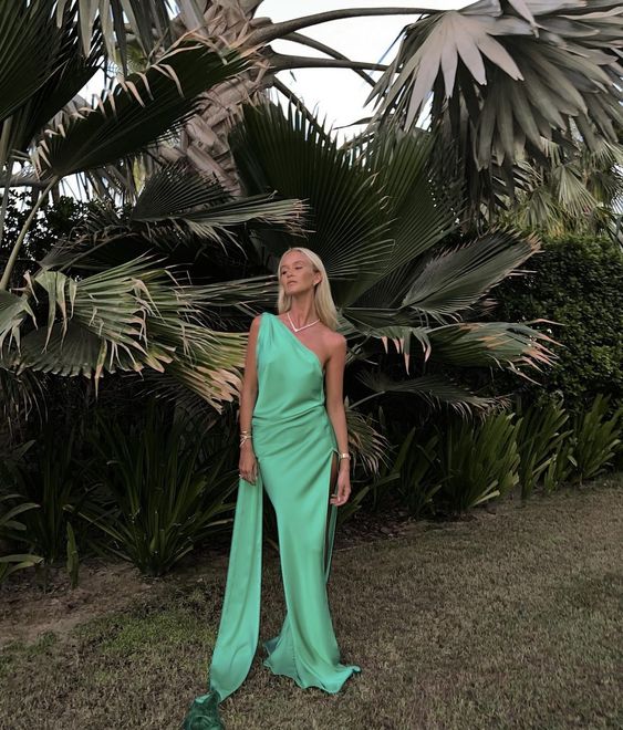 Simple One Shoulder Long Evening Prom Dresses