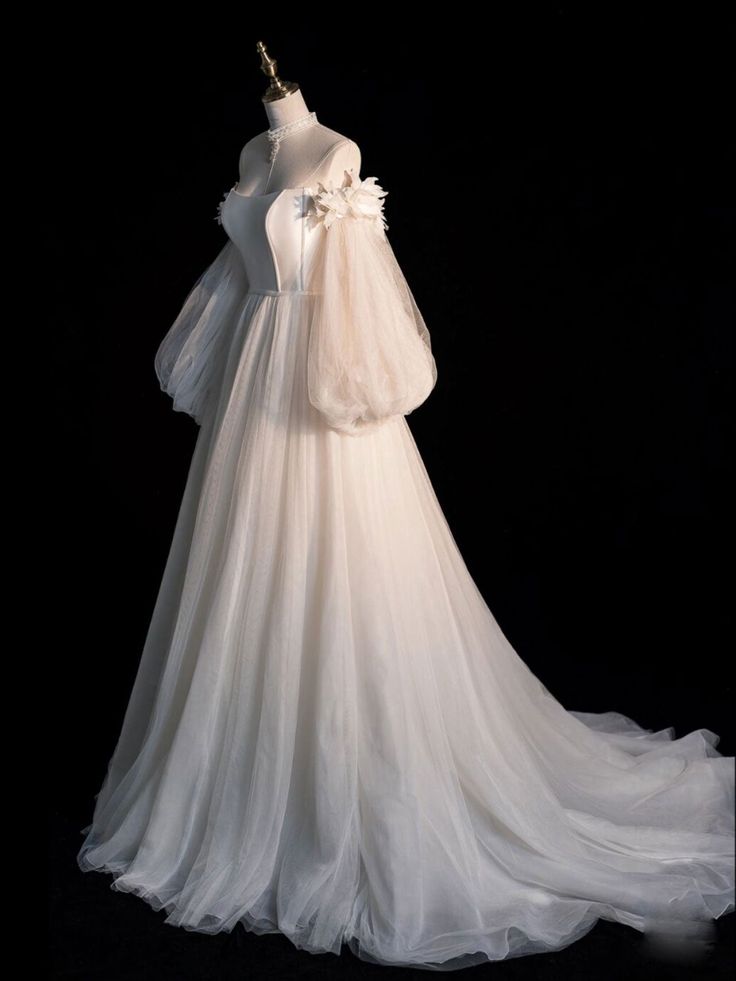 Tulle Long Sleeve Prom Dress, Off the Shoulder Evening Dress