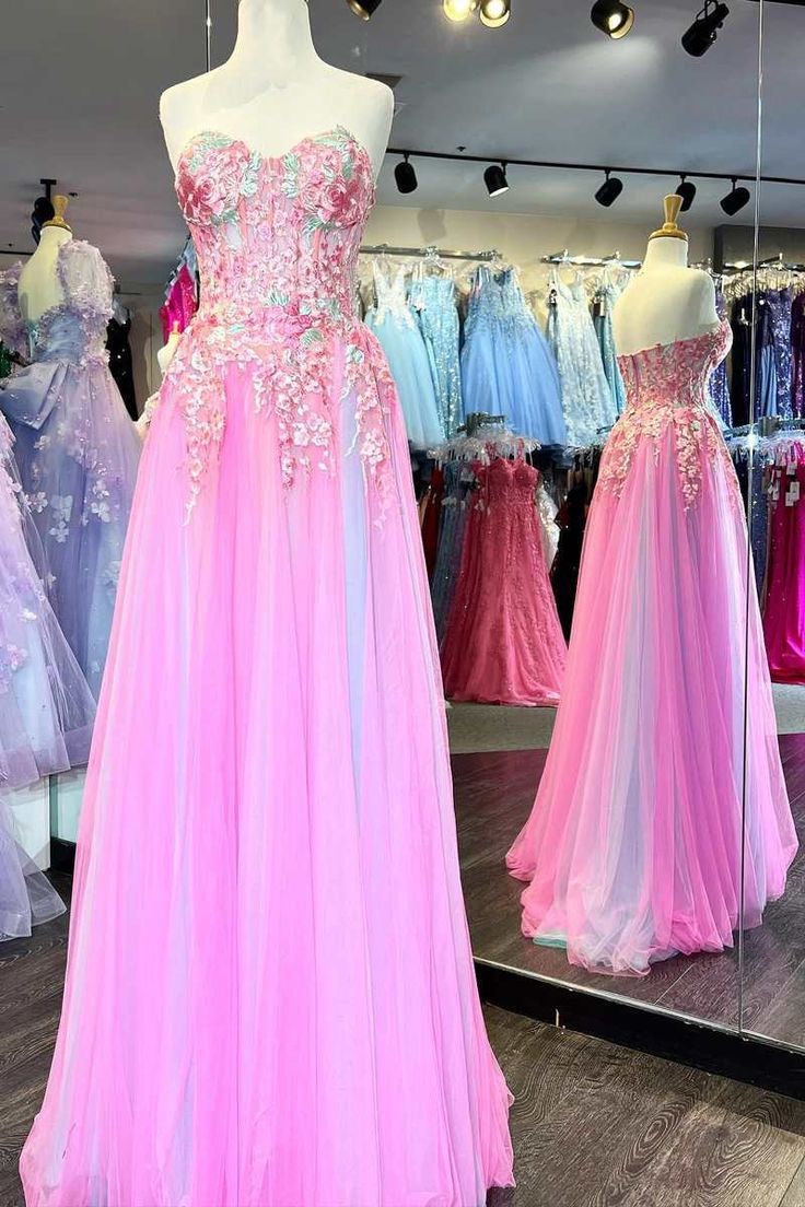 Tulle Floral Appliques Sweetheart A-Line Prom Dress