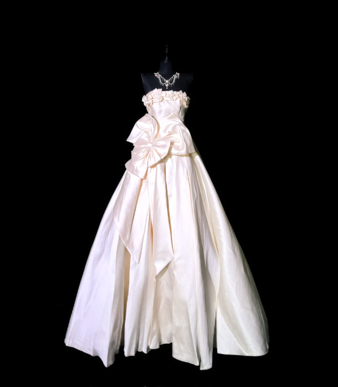 Cute Strapless Bow Satin Long Birthday Party Dress Evening Dress