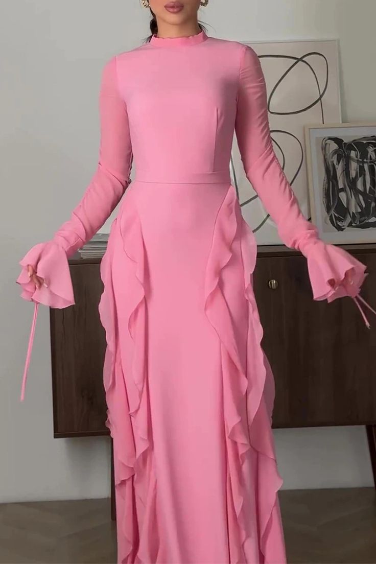 Ruffle Chiffon Women's Casual Dress Long Party Dress