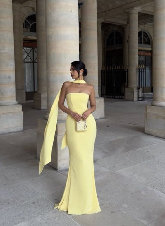 Strapless Floor Length Mermaid Evening Dress Yellow Formal Evening Dress