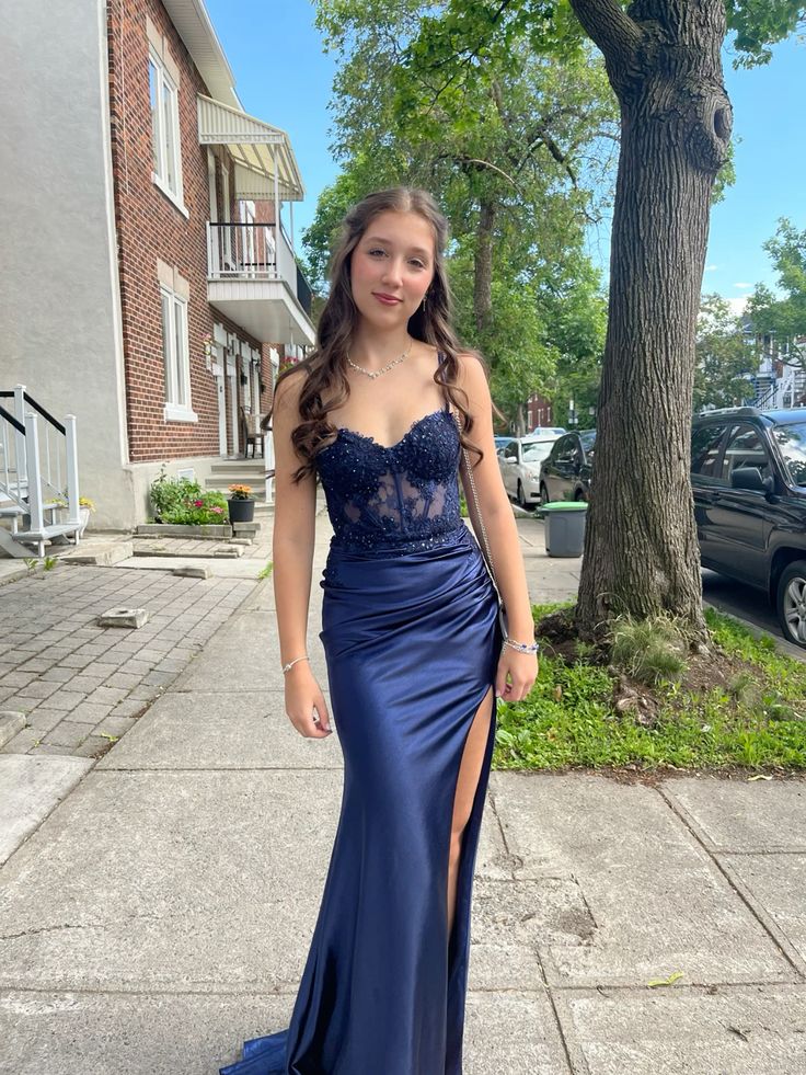Fashion Long Party Dress Navy Blue New Fashion Evening Dress