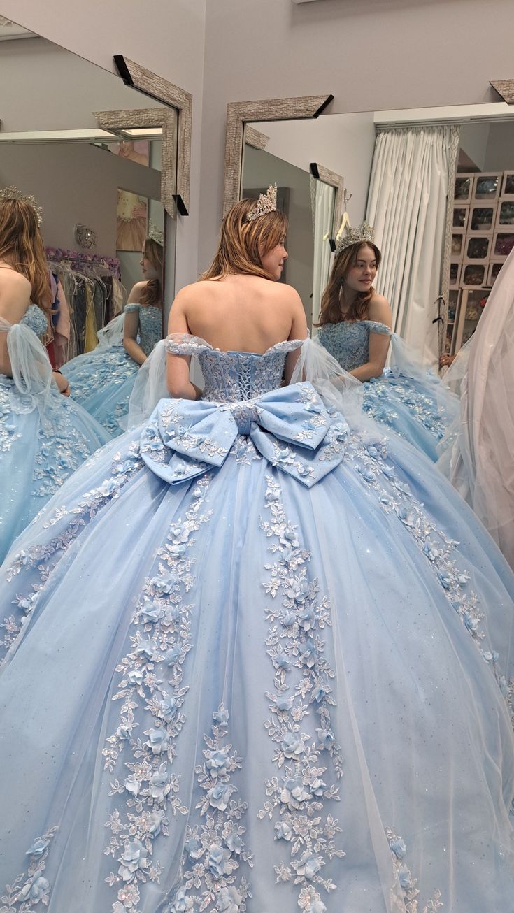 Light blue quinceanera dress, ball gown 3D flower lace birthday party gown