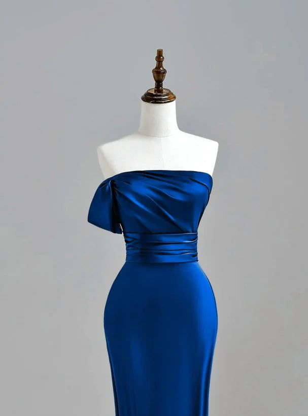 Royal Blue Satin Mermaid Long Party Dress, Royal Blue Prom Dress
