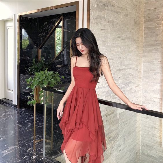 A line Spaghetti Strap Asymmetric Ruffled Evening Dresses For Women