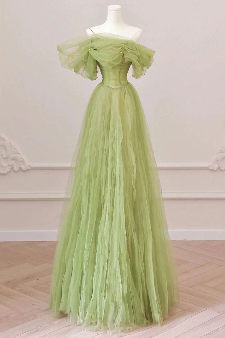 Off the Shoulder Tulle Long Prom Dresses, Tulle Long Formal Evening Dresses