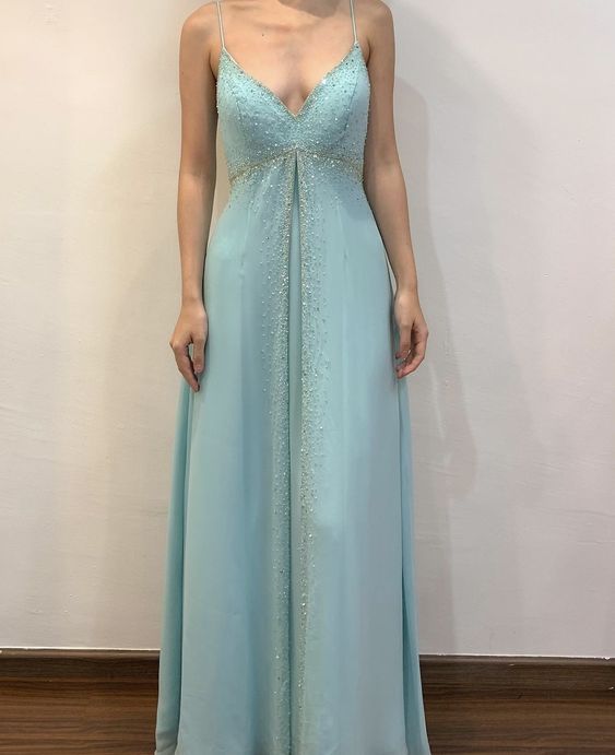 Spaghetti strap v neck evening dress,party dress, prom dress