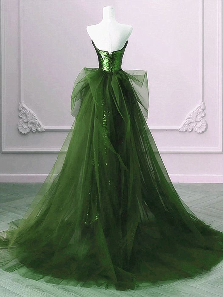 A-line Sequins and Tulle Long Party Dress, Evening Dress Formal Dress
