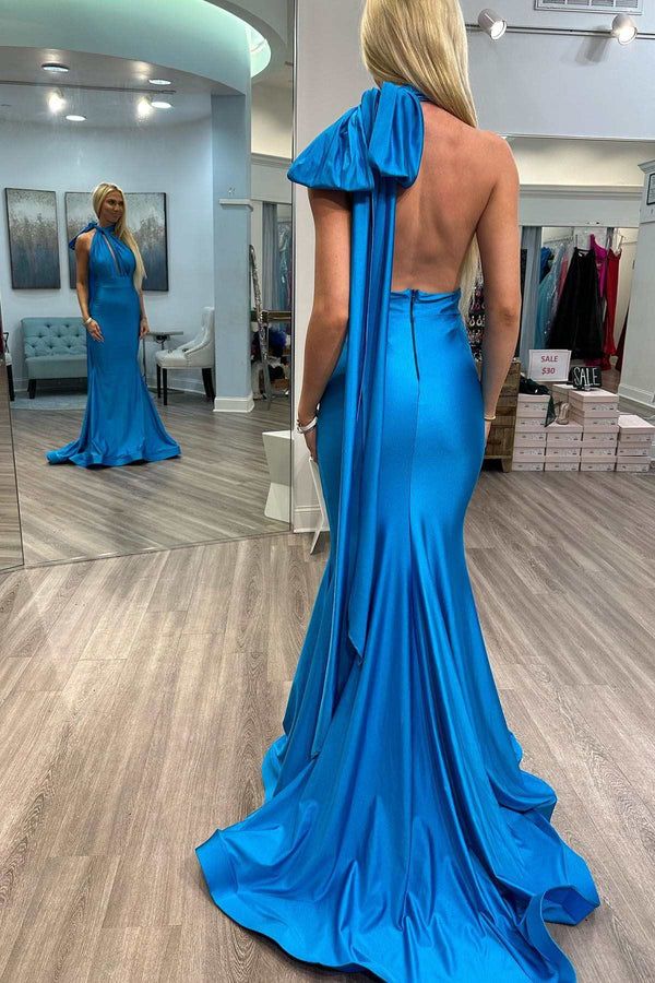 Royal Blue Halter Backless Mermaid Long Formal Dress Evening Dresses