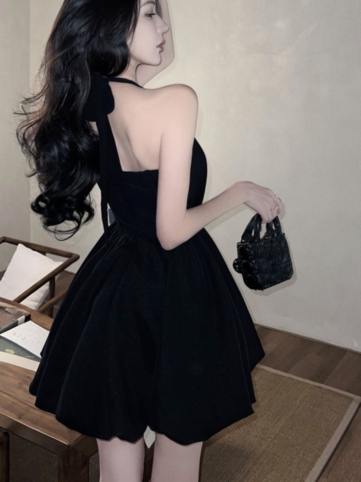 Halter Black Short Dress Women New Summer Sleeveless A-line Evening Party Dresses