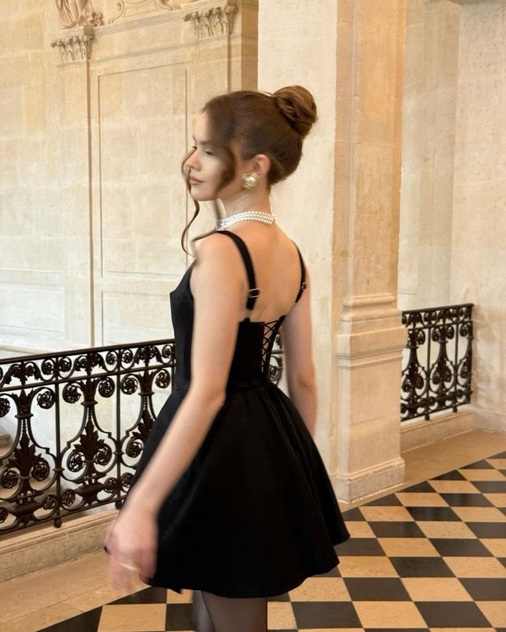 black mini wedding dress evening dress, square neck above knee Party Dress