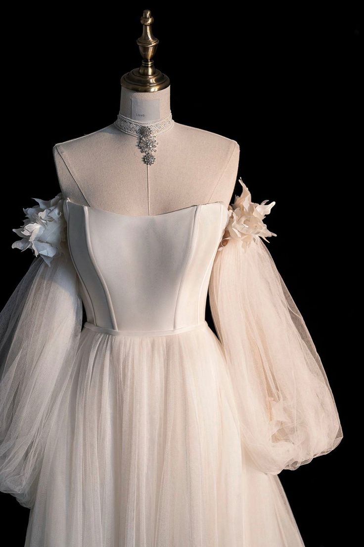 Tulle Long Sleeve Prom Dress, Off the Shoulder Evening Dress