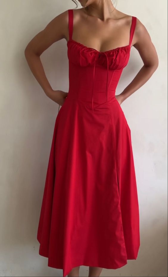 Women's Sleeveless Red Square Neck Party Prom Dress Split Sexy A-Line Midi Dress